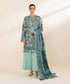 Women's Unstitched Linen Blue Printed 3 Piece Suit
